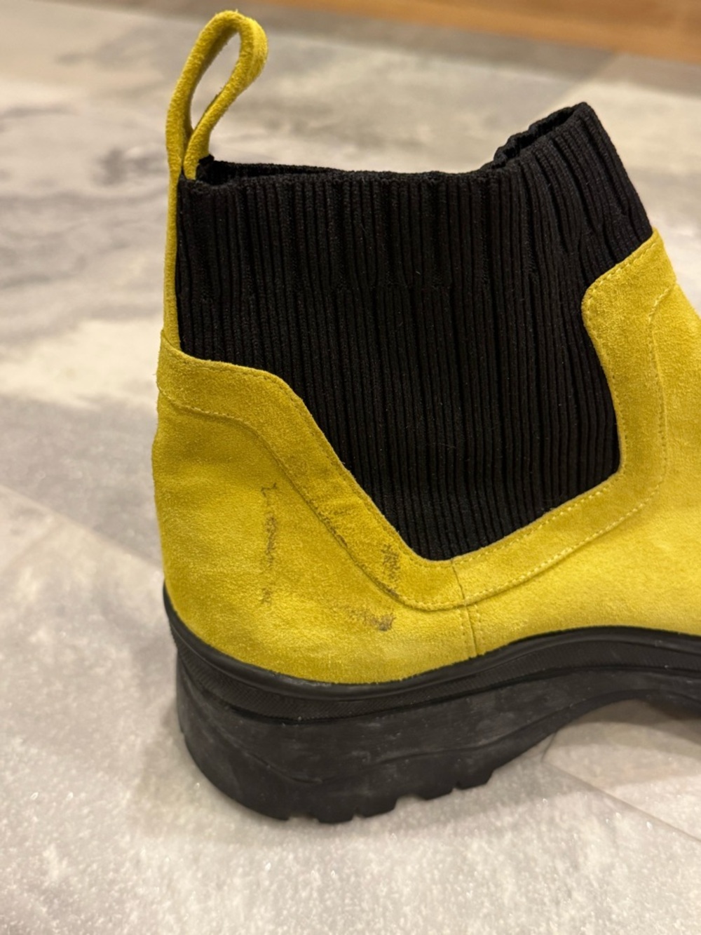 Staud Women Bow Chelsea Suede Lug Sole Boots Yellow Green size 41 US 10 - Picture 14 of 16